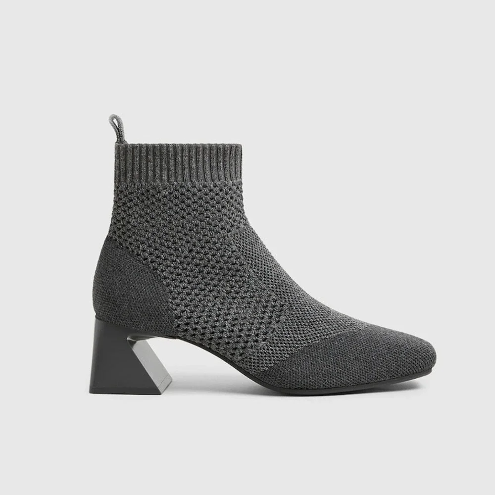 VIVAIA Grey Knit Sock Ankle Boots‎ Block Heel Square Toe Size US 7.5 EU 38.5